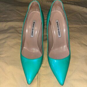 Manolo Blahnik Teal Patent Leather BB Pumps - 39